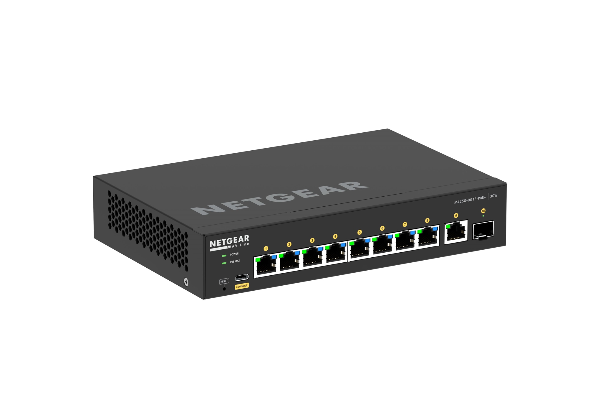 NETGEAR AV Line Desktop Switch 9x 1G PoE+ 110W and 1x SFP M4250-9G1F-POE+